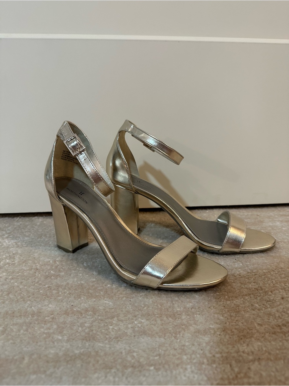Metallic Gold Block Heel Ankle-Strap Sandals - Women's